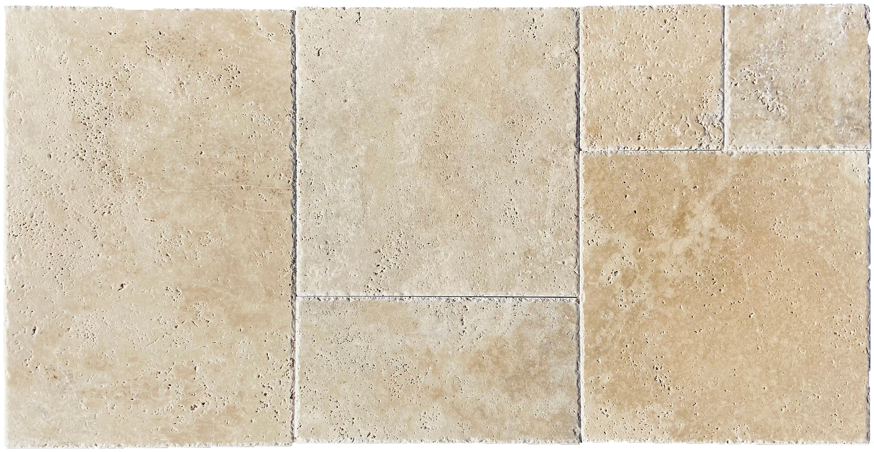 Walnut Travertine Versailles Pattern - Unfilled, Chiseled & Brushed