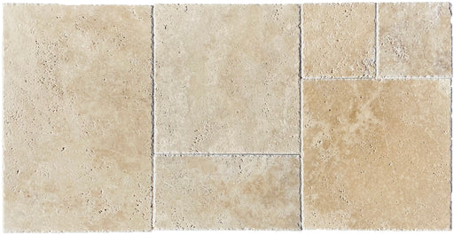 Walnut Travertine Versailles Pattern - Unfilled, Chiseled & Brushed