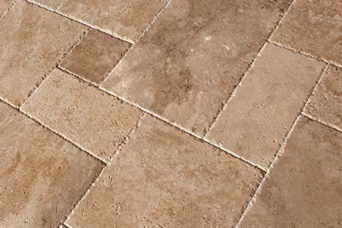 Walnut Unfilled, Chiseled & Brushed Travertine Roman Pattern
