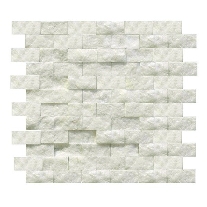 White Carrara Marble Mosaic - 1" x 2" Brick Split Face