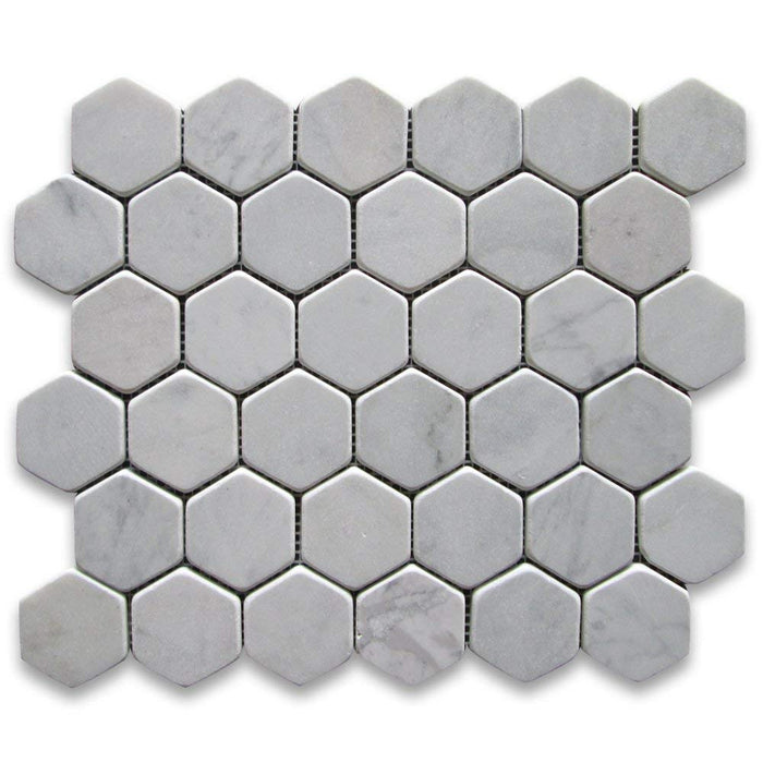 White Carrara Marble Mosaic - 2" Hexagon Tumbled