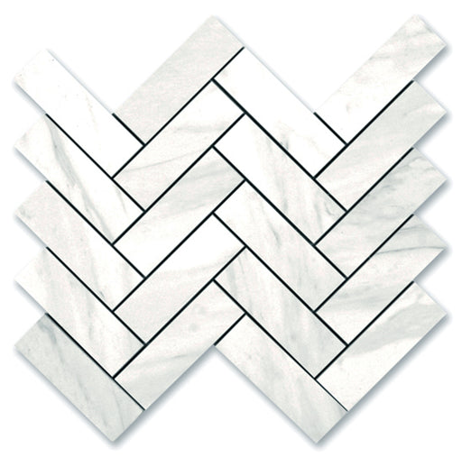 White Carrara Marble Mosaic - 2" x 6" Herringbone Polished