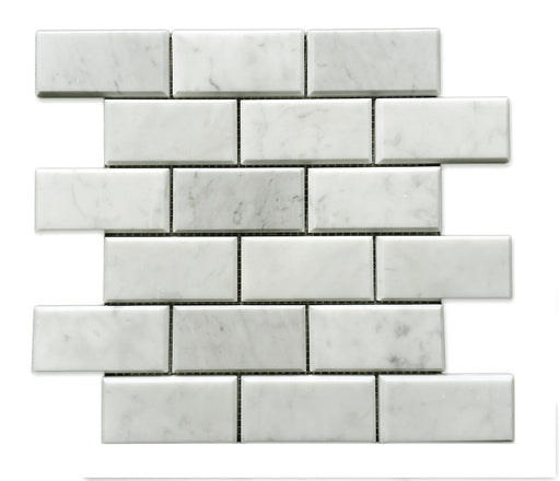 White Carrara Marble Mosaic - 2" x 4" Beveled Brick Polished