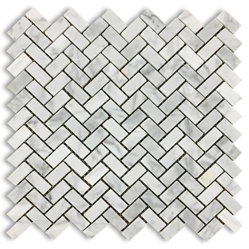 White Carrara Marble Mosaic - 5/8" x 1 1/4" Mini Herringbone Polished