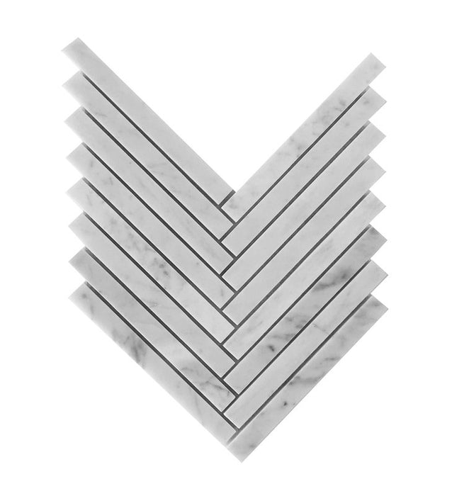 White Carrara Marble Mosaic - 5/8" x 6" Herringbone Polished