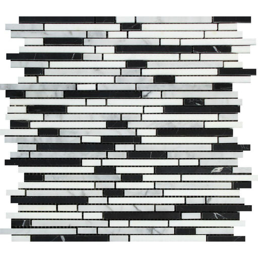 White Carrara Marble Mosaic - Bamboo Sticks with Thassos & Black Polished