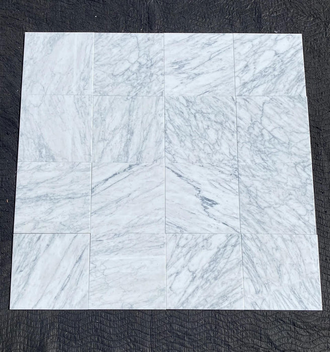 White Carrara C Polished Marble Tile - 12" x 12"