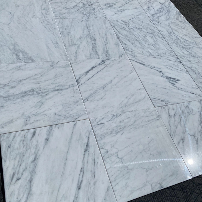Honed White Carrara C Marble Tile - 12" x 12"