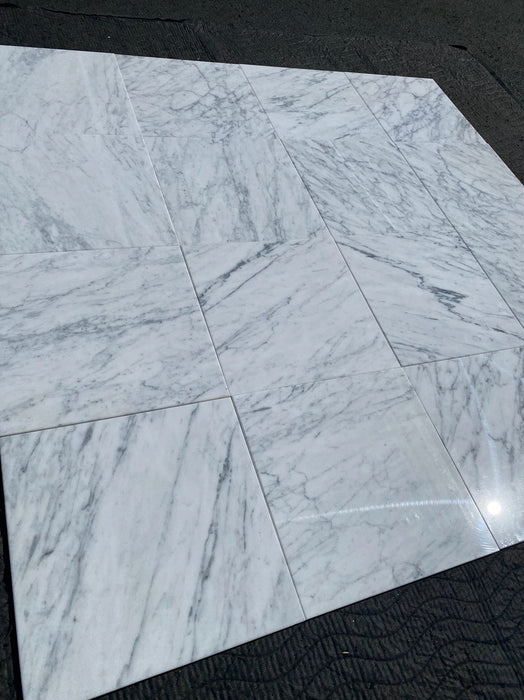 White Carrara C Marble Tile - 12" x 12" Polished
