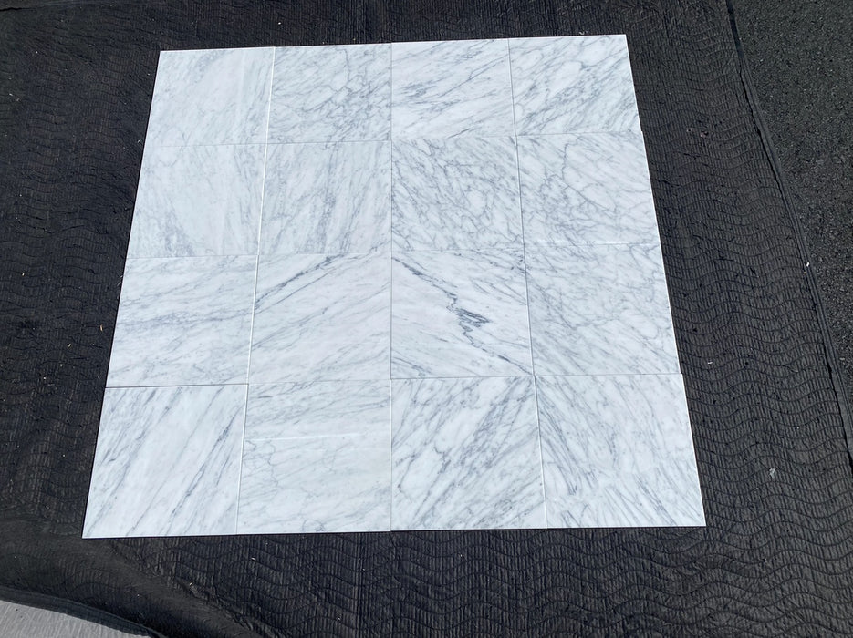 Polished White Carrara C Marble Tile - 12" x 12"