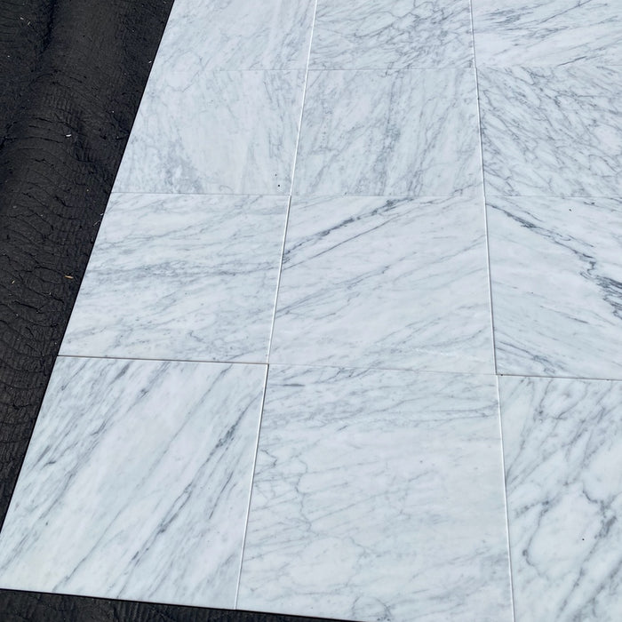 White Carrara C Honed Marble Tile - 12" x 12"