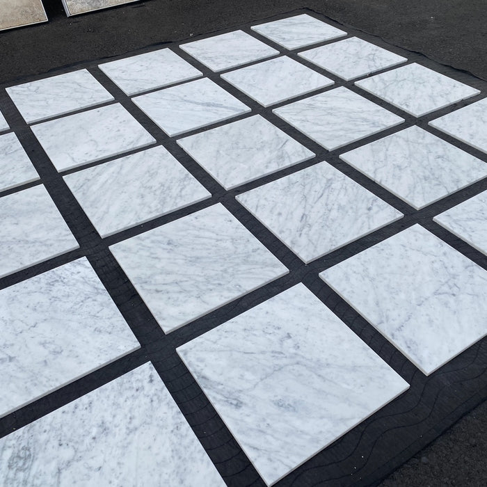 White Carrara CD Honed Marble Tile - 12" x 12"