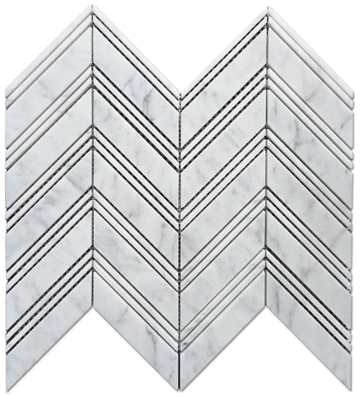 White Carrara Marble Mosaic - Large Chevron Polished