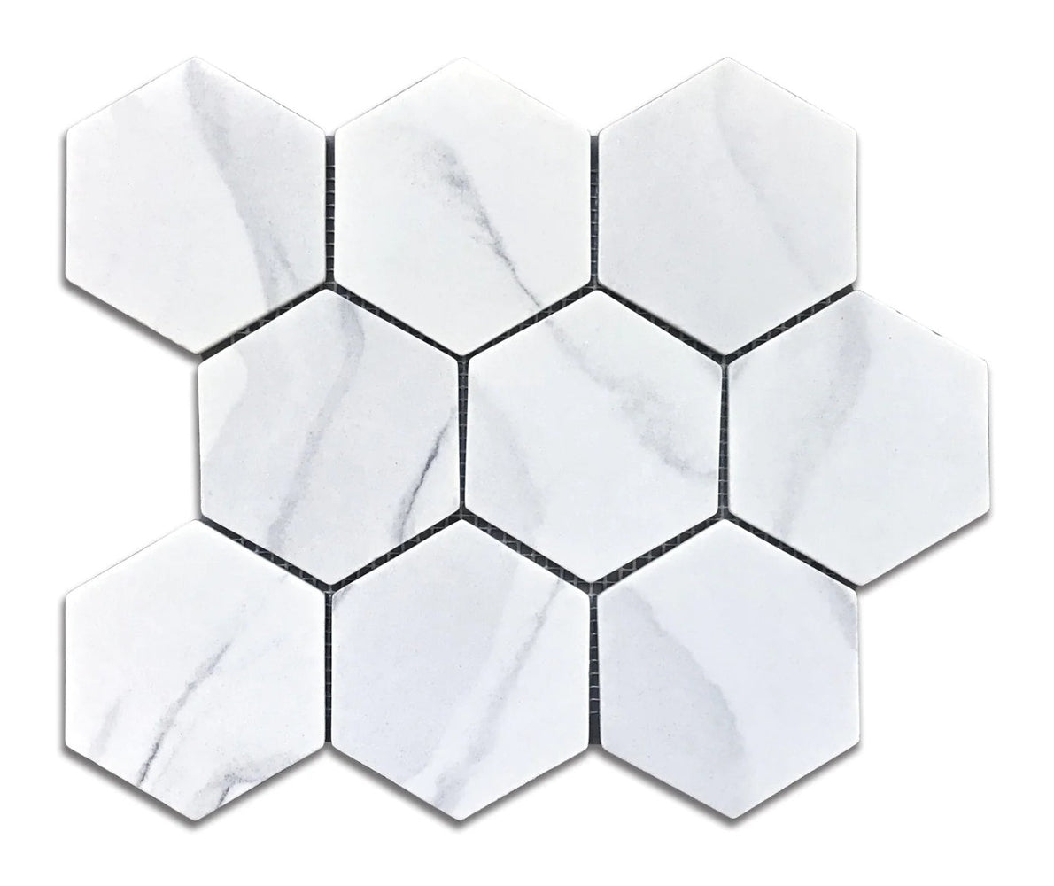 White Knight  Recycled Glass Mosaic - Hexagon