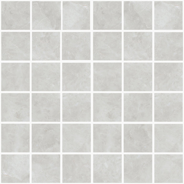 Full Sheet Sample - Asiago White Porcelain Mosaic - 2" x 2" Matte