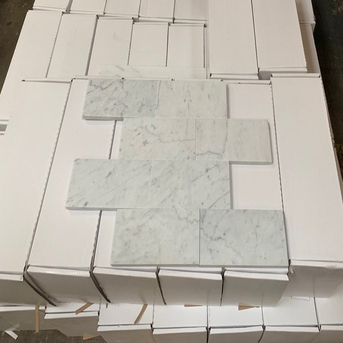 White Carrara Marble Tile - 3" x 6" x 3/8" Honed