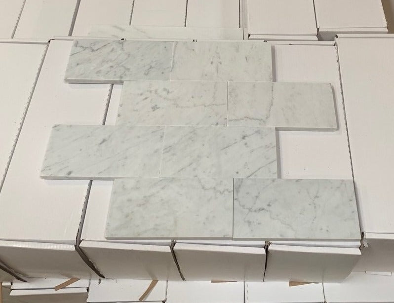 White Carrara Marble Tile - 3" x 6" x 3/8" Polished