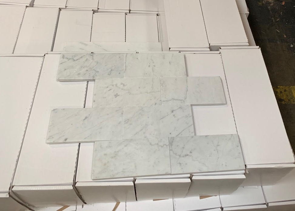 White Carrara Honed Marble Tile - 3" x 6" x 3/8"