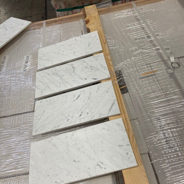 White Carrara Honed Marble Tile - 2" x 8" x 3/8"