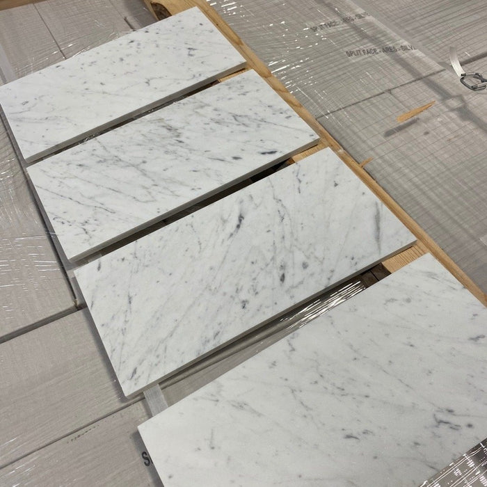 Honed White Carrara Marble Tile - 6" x 12" x 3/8"