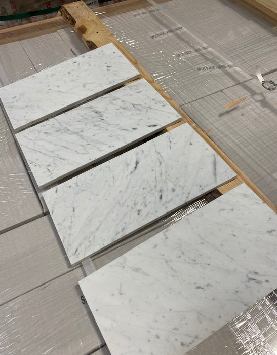 Honed White Carrara Marble Tile - 6" x 12" x 3/8"