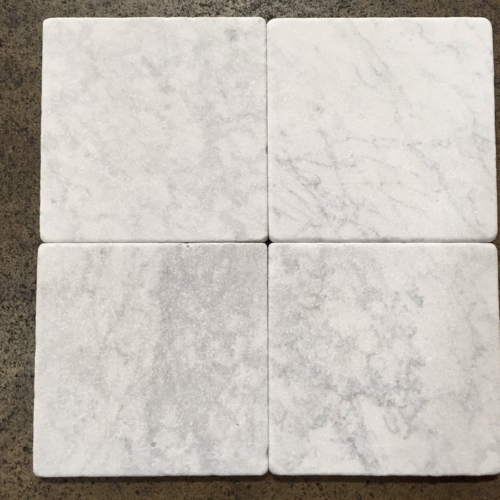 White Carrara Marble Tile - 4" x 4" x 3/8" Tumbled