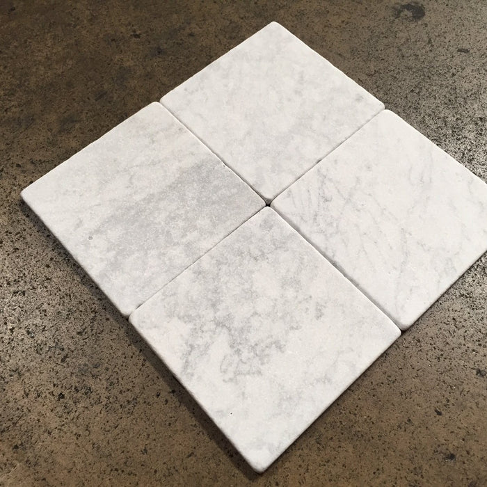White Carrara Marble Tile - 6" x 6" x 3/8" Tumbled