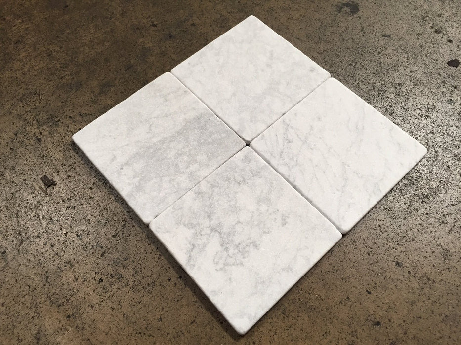 White Carrara Marble Tile - 6" x 6" x 3/8" Tumbled