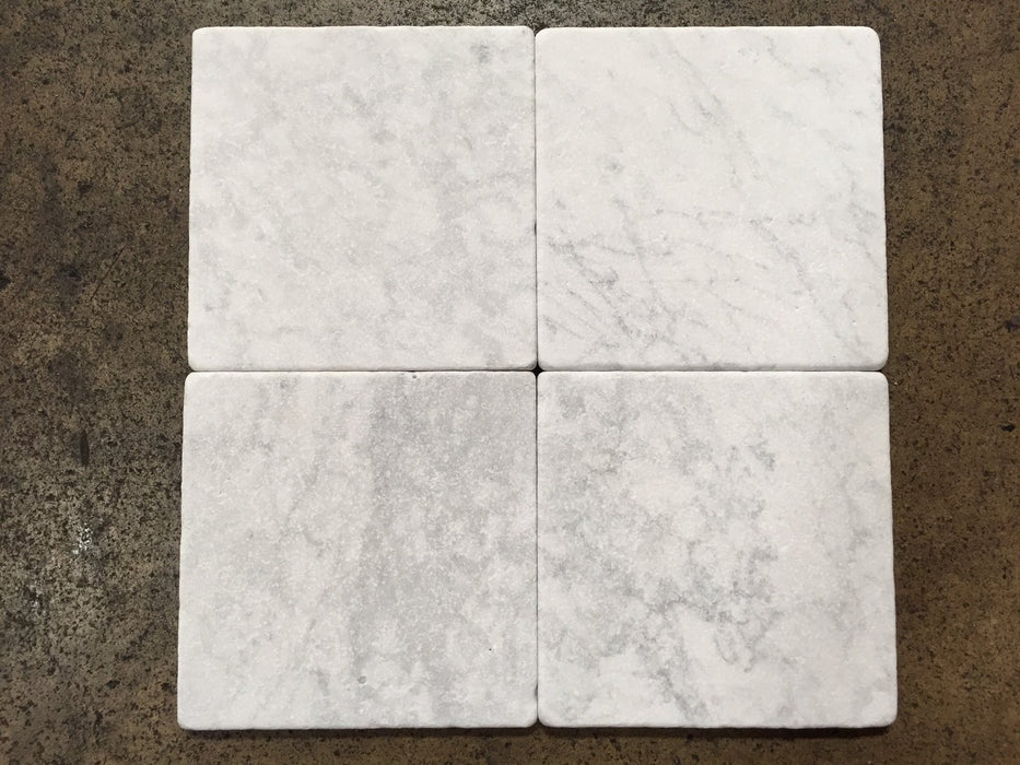 White Carrara Marble Tile - 4" x 4" x 3/8" Tumbled