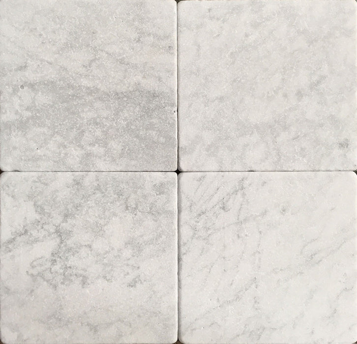 Full Tile Sample - White Carrara Marble Tile - 4" x 4" x 3/8" Tumbled