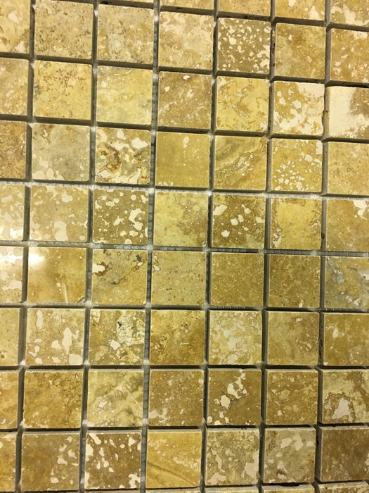 Golden Sienna Polished Travertine Mosaic - 1" x 1"