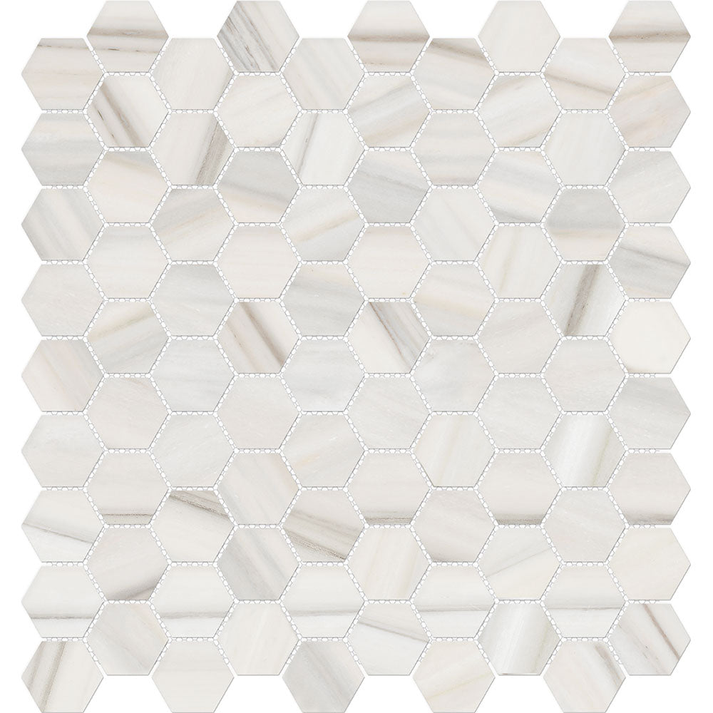 Full Sheet Sample - Mayfair Zebrino Grigio Hexagon Porcelain Mosaic - 1.25" x 1.25" Polished