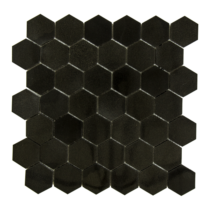 Absolute Black Granite Mosaic - 2" Hexagon Polished