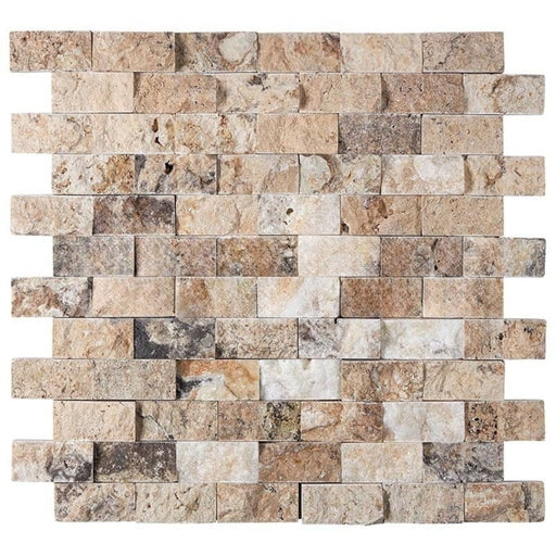 Antico Onyx Travertine Mosaic - 1" x 2" Brick Split Face