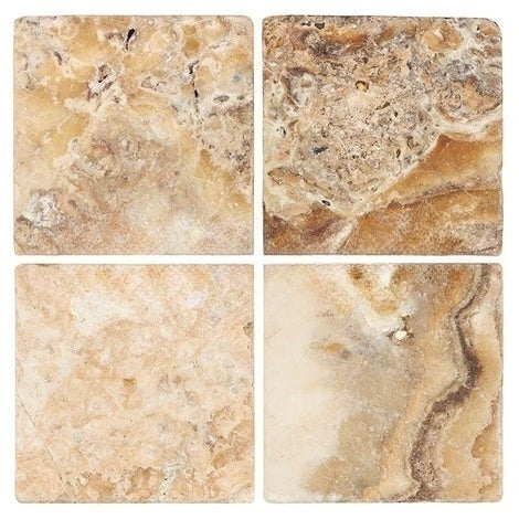 Full Tile Sample - Antico Onyx Travertine Tile - 12" x 12" x 3/8" Antiqued (Hand Tumbled)