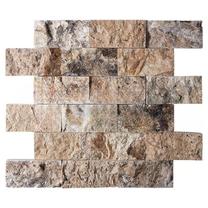 Antico Onyx Travertine Mosaic - 2" x 4" Brick Split Face