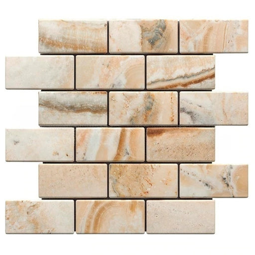 Antico Onyx Travertine Mosaic - 2" x 4" Brick Tumbled