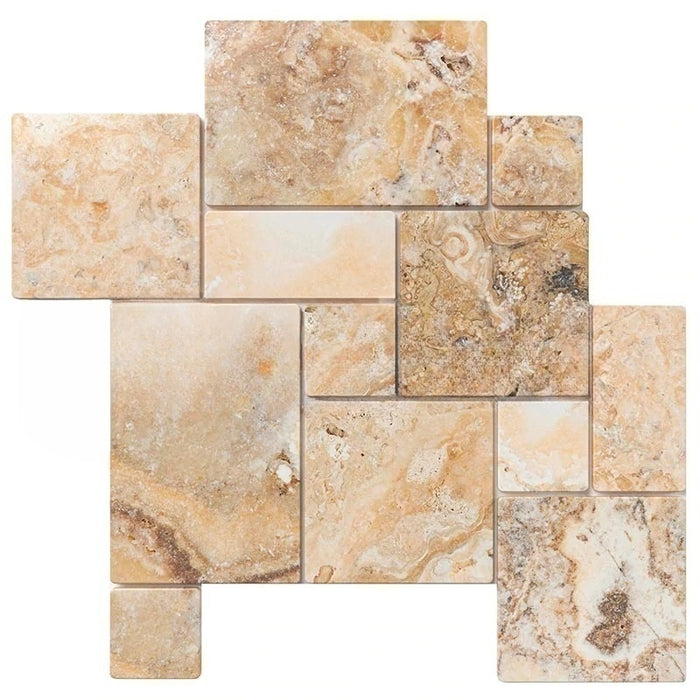 Antico Onyx Chiseled & Brushed Travertine Versailles Pattern