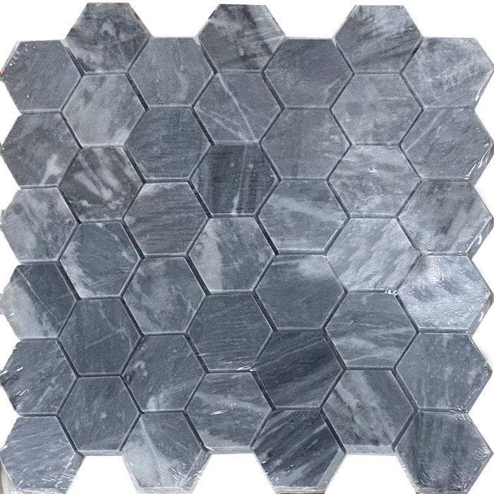 Full Sheet Sample - Bardiglio Hexagon Marble Mosaic - 2" x 2" x 3/8" Polished