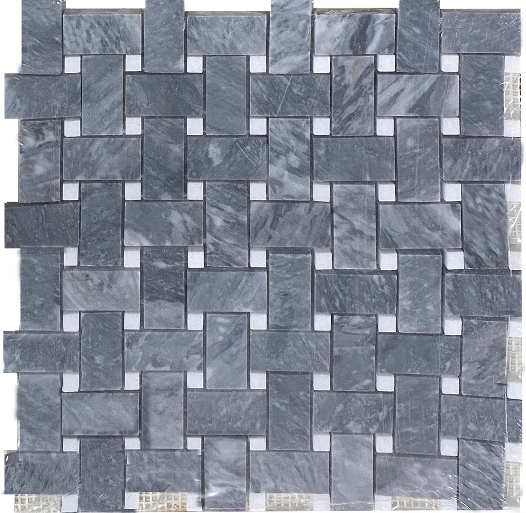 Full Sheet Sample - Bardiglio Basket Weave Marble Mosaic - 1" x 2" x 3/8" Polished