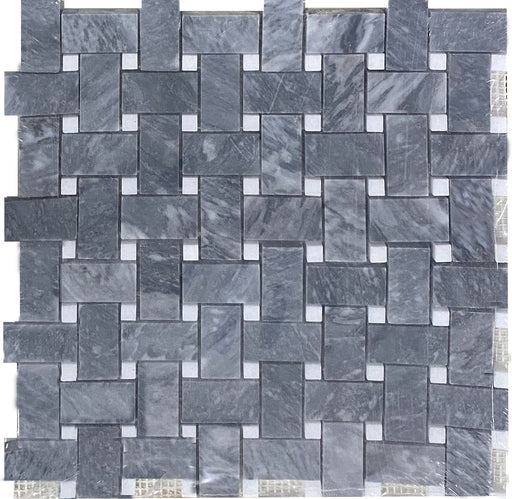 Full Sheet Sample - Bardiglio Basket Weave with Thassos Dots Marble Mosaic - 1" x 2" x 3/8" Polished