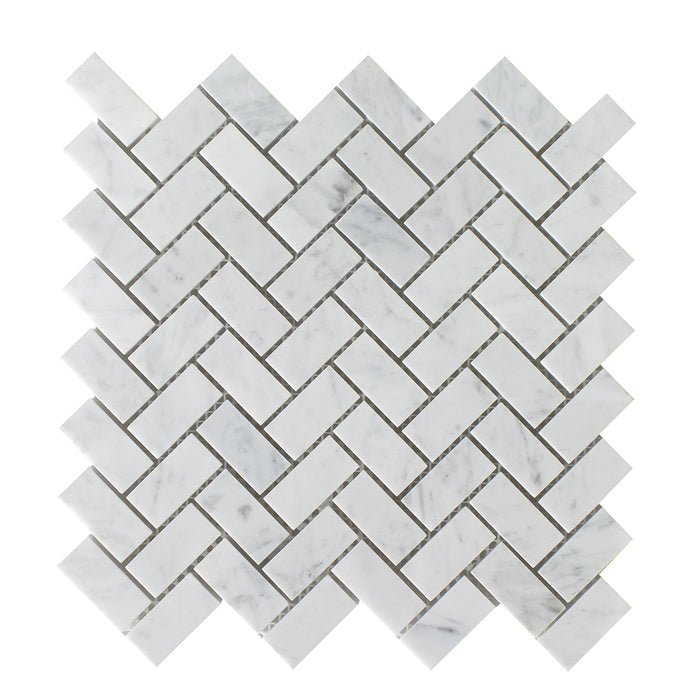 White Carrara Polished Marble Mosaic - 3/4" x 2" Herringbone