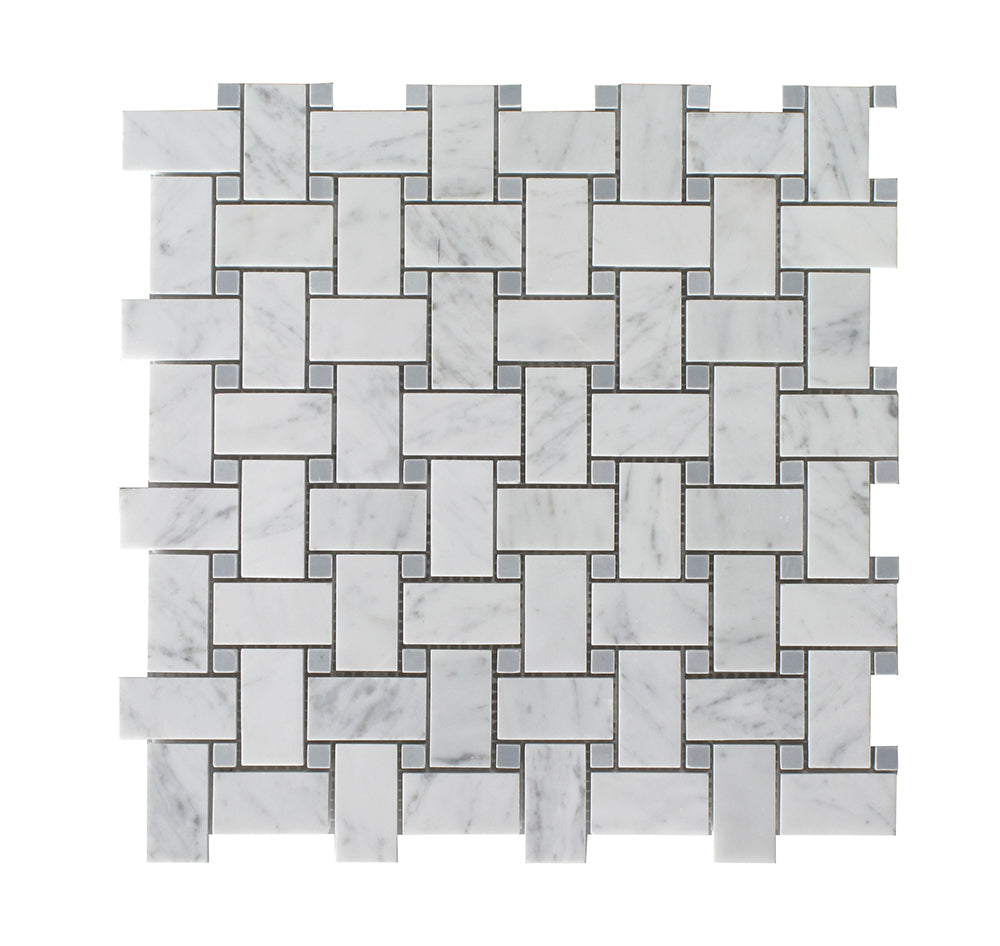 White Carrara Honed Marble Mosaic - 1" x 2" Basket Weave