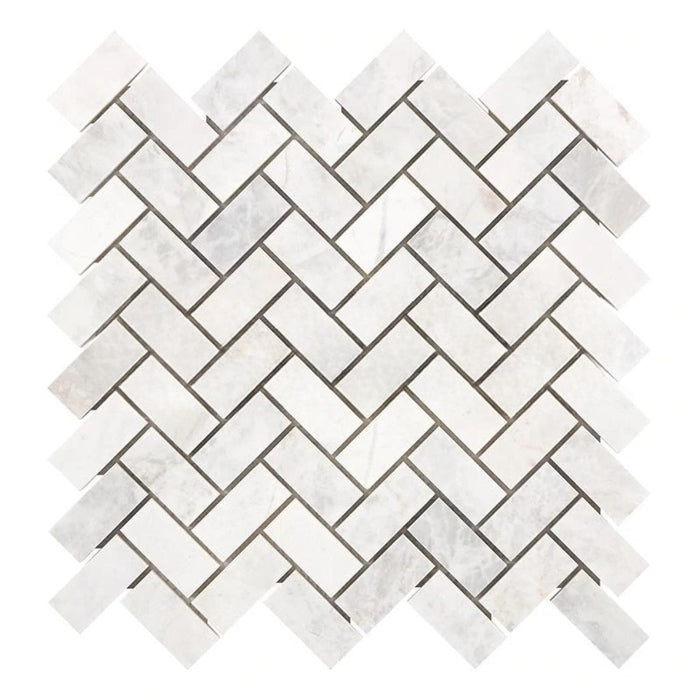 Bianco Congelato Dolomite Mosaic - 1" x 2" Herringbone Leather