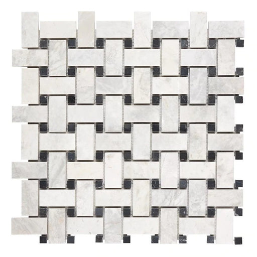 Bianco Congelato Dolomite Mosaic - Basket Weave with Black Dots Leather
