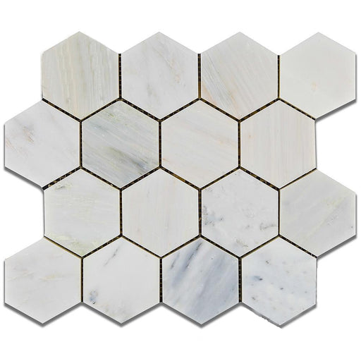 Bianco Bello Polished Marble Mosaic - 3" Hexagon