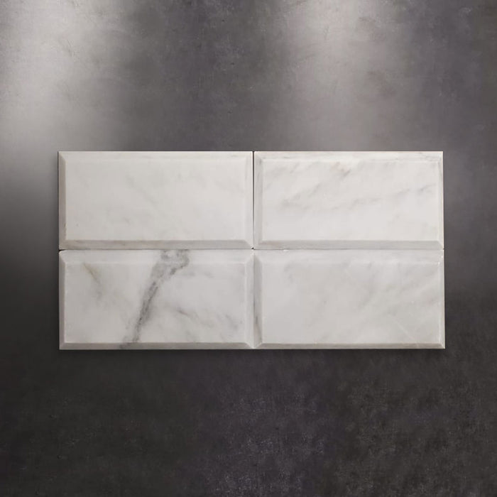 Blanco Beveled Honed Marble Tile - 3" x 6"