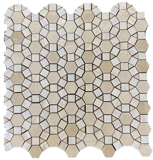 Crema Marfil with White Shell Polished Marble Mosaic - Bloom