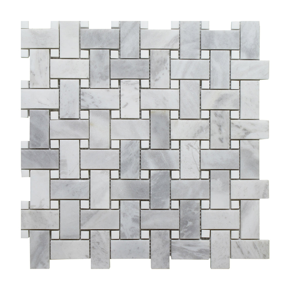 Full Sheet Sample - Blue De Argentino Basket Weave Marble Mosaic - 1" x 2" x 3/8" Polished