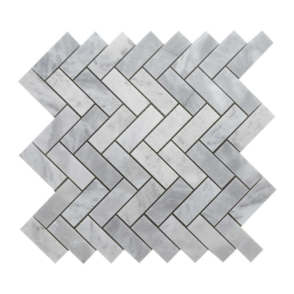 Full Sheet Sample - Blue De Argentino Herringbone Marble Mosaic - 1" x 2 1/2" x 3/8" Polished